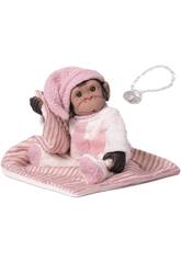Boneco Macaco de 35 cm com Pijama Branco, Manta e Chupeta