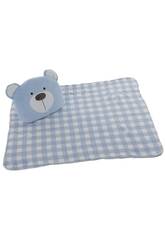 Set per Bebè con coperta in coralina blu da 90x75 cm e cuscino a forma di orsetto blu da 35 cm