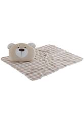 Set per Bebè con coperta in felpa beige da 90x75 cm e cuscino a forma di orsetto beige da 35 cm
