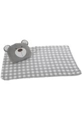 Set per Bebè con coperta in pile grigio 90x75 cm e cuscino a forma di orsetto grigio da 35 cm
