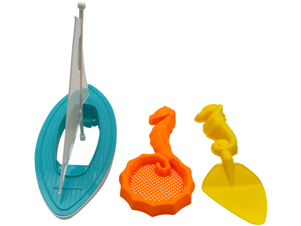 Set de Playa Barco Velero de 21 cm con Pala y Colador