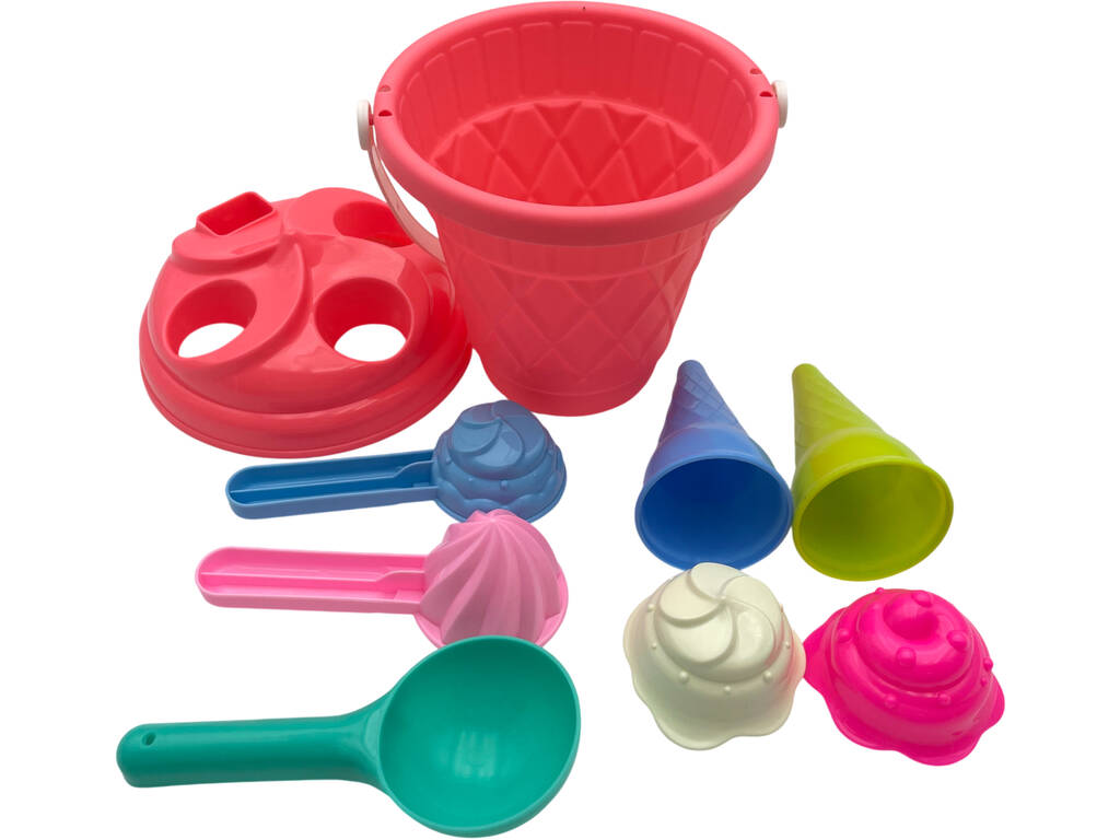 Set de Playa Cubo Rosa de 14 cm con Accesorios