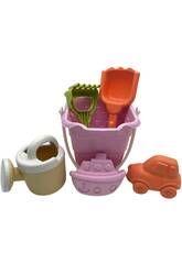 Set de Playa Cubo Castillo Rosa de 17 cm con Regadera y Accesorios