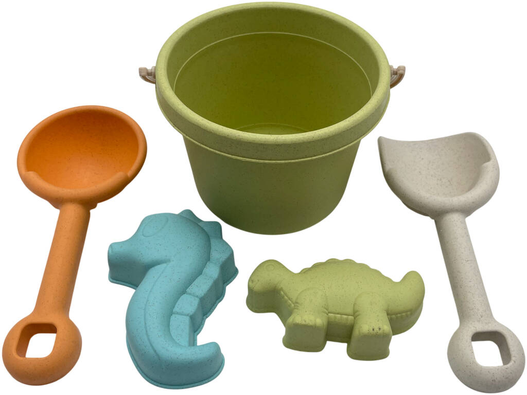 Set de Playa Cubo Verde de 12 cm con 2 Palas y 2 Moldes