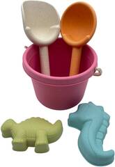 Set de Playa Cubo Rosa de 12 cm con 2 Palas y 2 Moldes