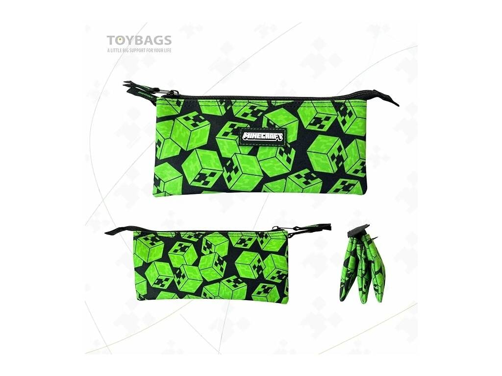 Minecraft Portatodo Triple Verde y Negro de 11x23x5 cm
