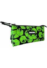 Minecraft Portatodo Triple Verde y Negro de 11x23x5 cm