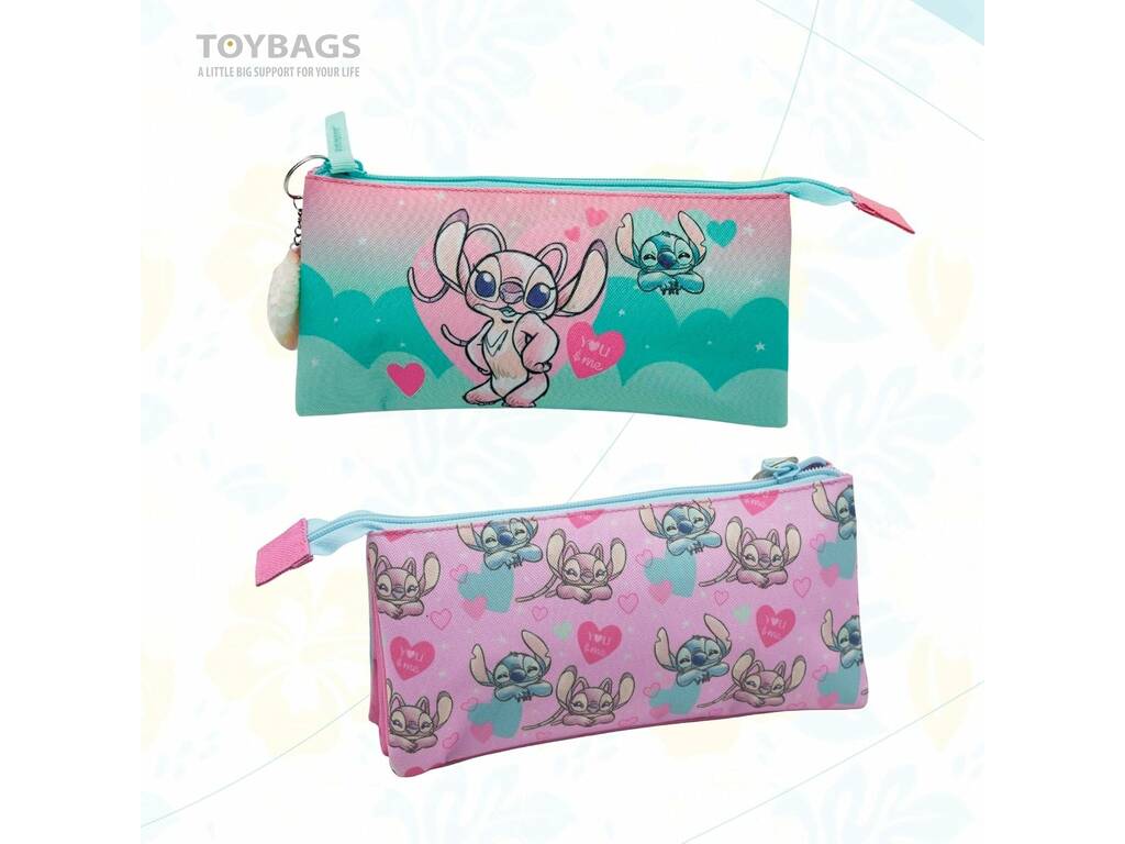 Disney Stitch Portatodo Triple Rosa y Azul de 11x23x5 cm