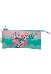 Disney Stitch Portatodo Triple Rosa y Azul de 11x23x5 cm