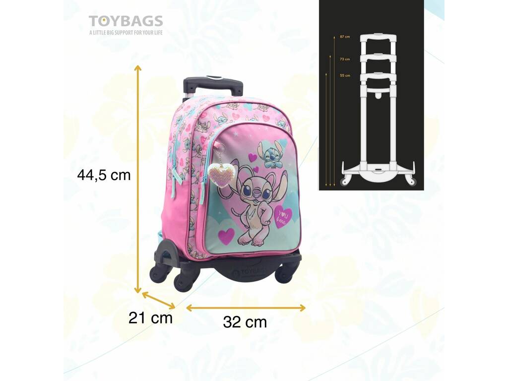 Disney Stitch Mochila Rosa Angel y Stitch con Carro Extraíble de 53x35x21 cm