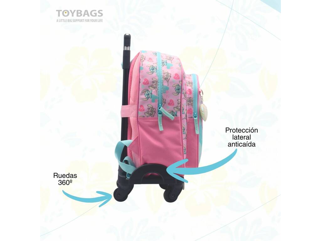 Disney Stitch Mochila Rosa Angel y Stitch con Carro Extraíble de 53x35x21 cm