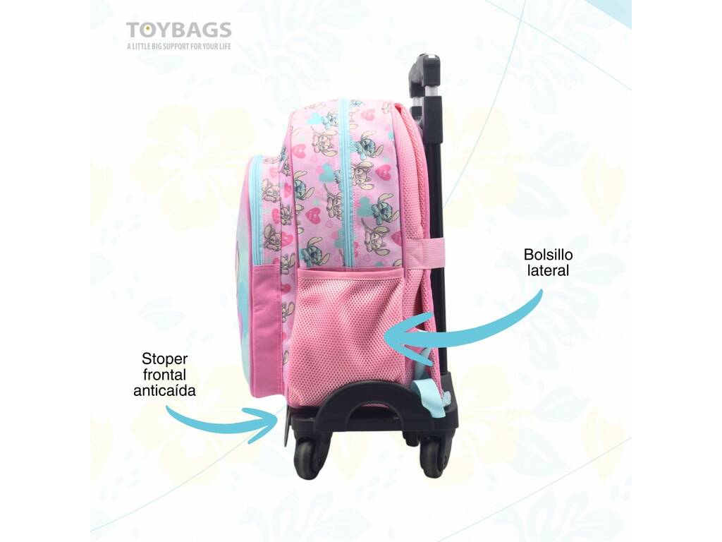 Disney Stitch Mochila Rosa Angel y Stitch con Carro Extraíble de 53x35x21 cm