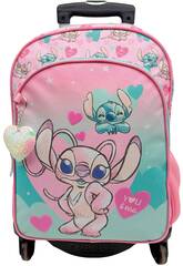 Disney Stitch Mochila Rosa Angel y Stitch con Carro Extraíble de 53x35x21 cm