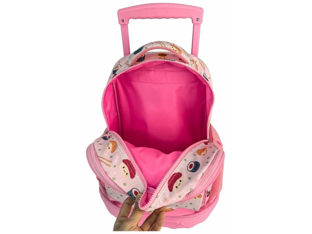 Blin Blin Mochila Sushi Rosa con Carro Extraíble de 50x34x26 cm
