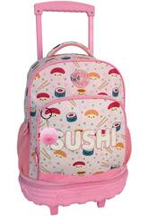 Blin Blin Mochila Sushi Rosa con Carro Extraíble de 50x34x26 cm