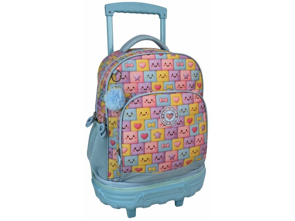Blin Blin Mochila Sonrisas Azul con Carro Extraíble de 50x34x26 cm