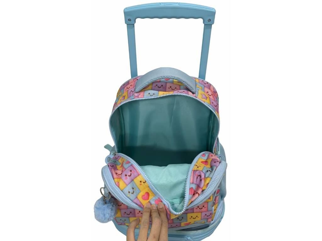 Blin Blin Mochila Sonrisas Azul con Carro Extraíble de 50x34x26 cm