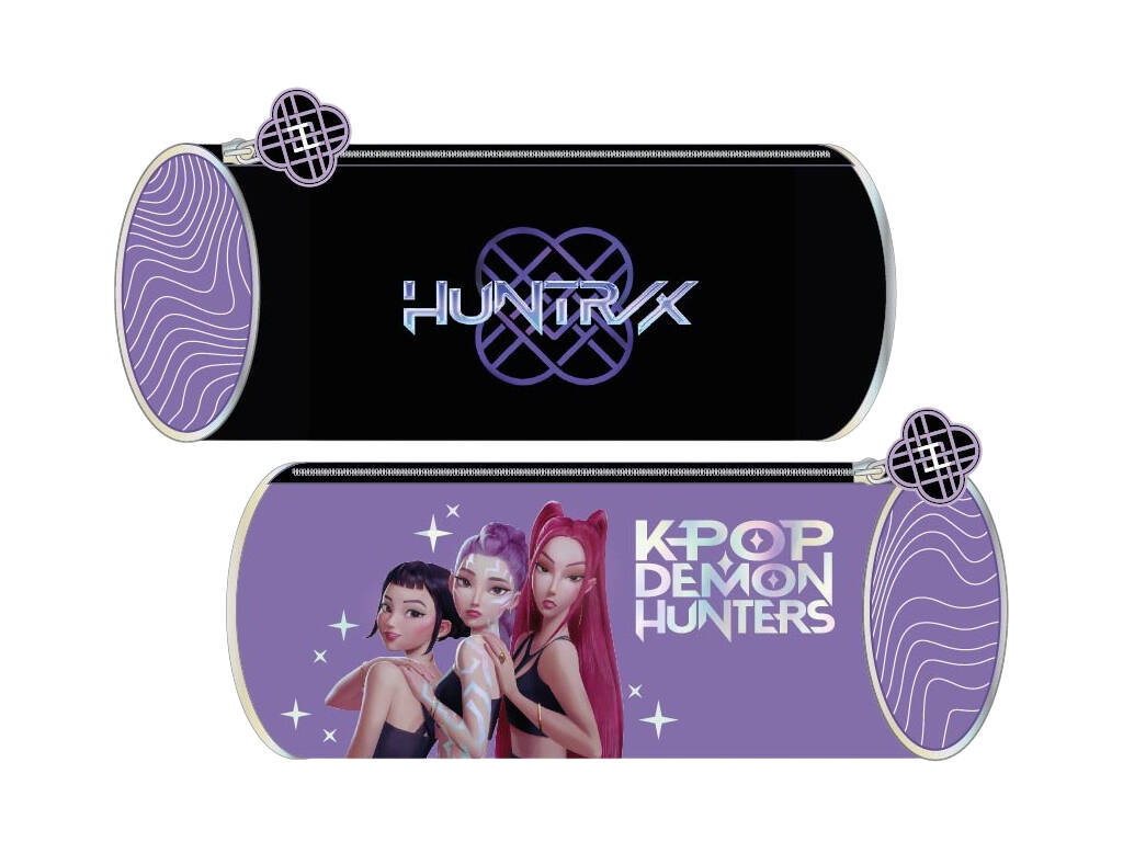K-Pop Demon Hunters Portatodo Redondo Violeta y Negro de 8x22x8 cm