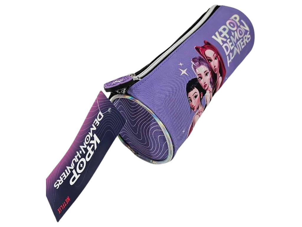 K-Pop Demon Hunters Portatodo Redondo Violeta y Negro de 8x22x8 cm