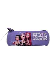 K-Pop Demon Hunters Portatodo Redondo Violeta y Negro de 8x22x8 cm