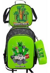 Minecraft Set Mochila Trolley de 48x32x17 cm con Estuche y Lonchera