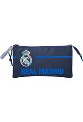 Real Madrid Portatodo Triple Negro y Azul de 12x22x3 cm