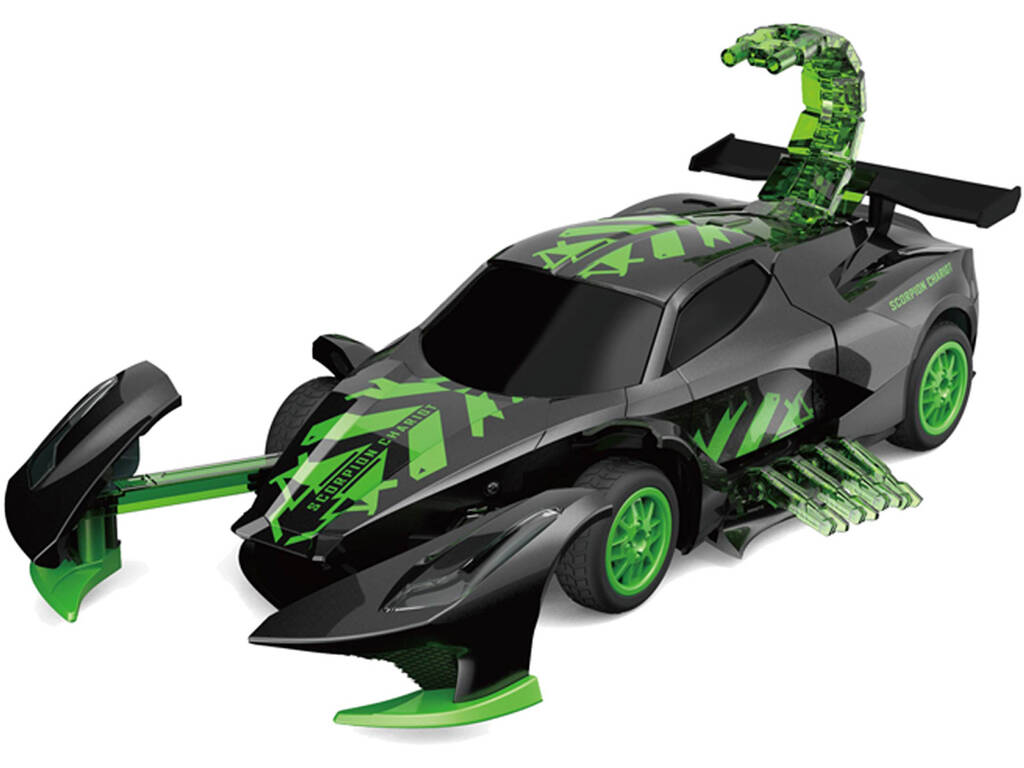 Auto radiocomandata trasformabile Scorpion Chariot verde 1:16 con effetto fumo e luci