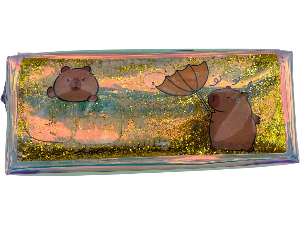 Trousse capybara pailletée, 8 x 21 x 5 cm