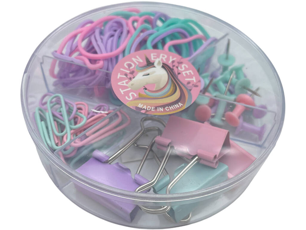 Caja Clips, Pinzas, Gomas y Chinchetas Color Pastel