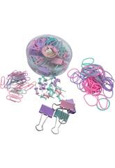 Caja Clips, Pinzas, Gomas y Chinchetas Color Pastel