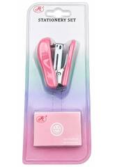 Set de Papelería Grapadora Rosa de 6 cm con Grapas 26/6