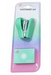 Set de Papelería Grapadora Verde de 6 cm con Grapas 26/6