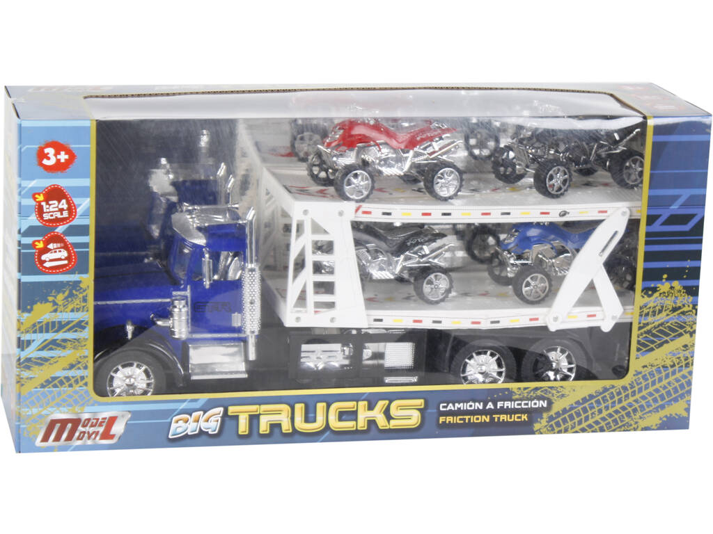 Veicolo Camion Portauto Assortito Con 2 Camioncini e 2 Quad 47x17x12cm