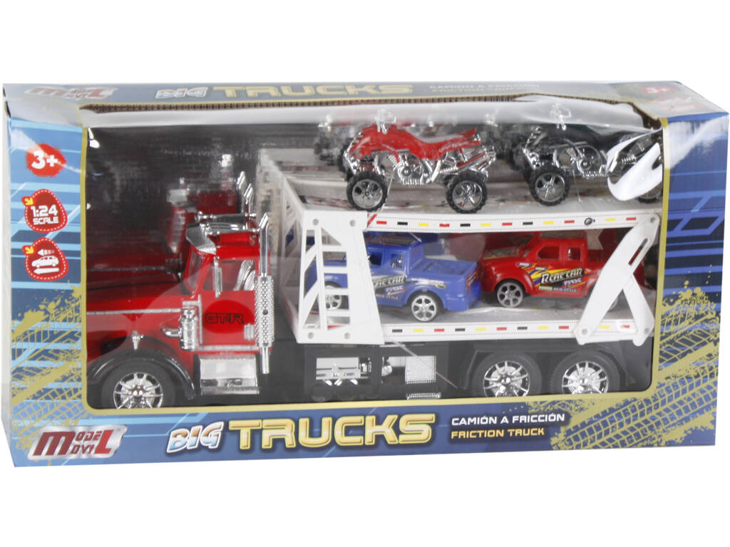 Veicolo Camion Portauto Assortito Con 2 Camioncini e 2 Quad 47x17x12cm