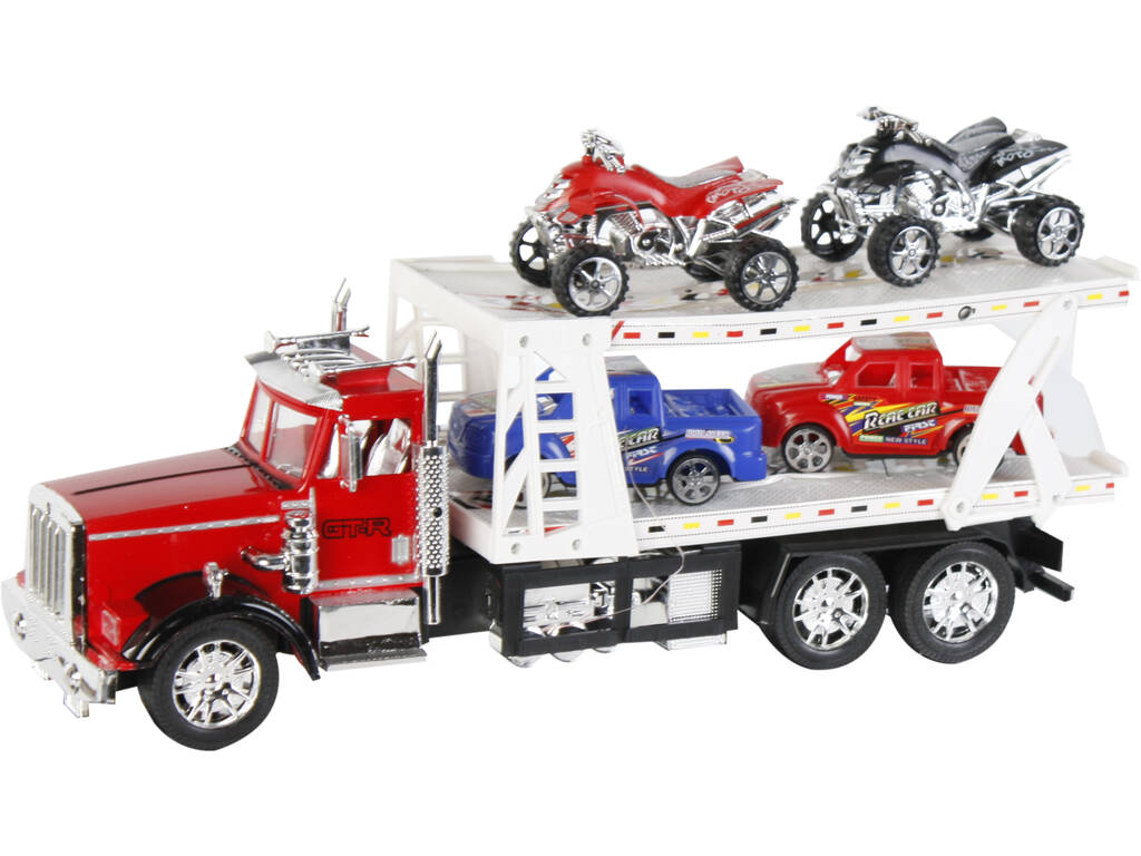 Veicolo Camion Portauto Assortito Con 2 Camioncini e 2 Quad 47x17x12cm