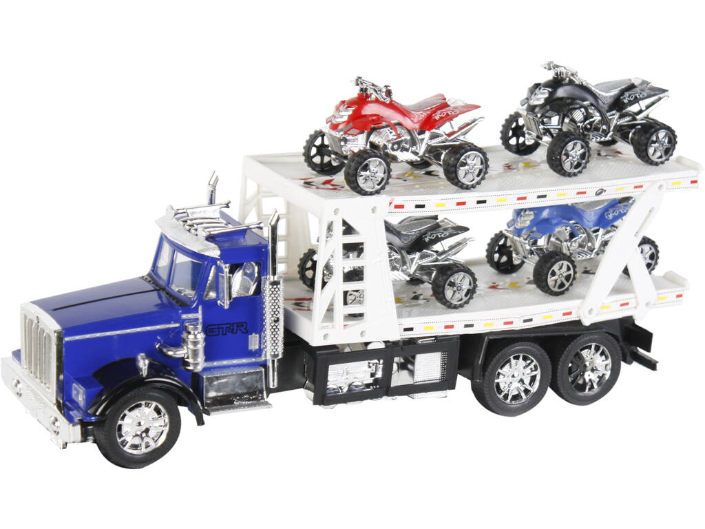 Veicolo Camion Portauto Assortito Con 2 Camioncini e 2 Quad 47x17x12cm