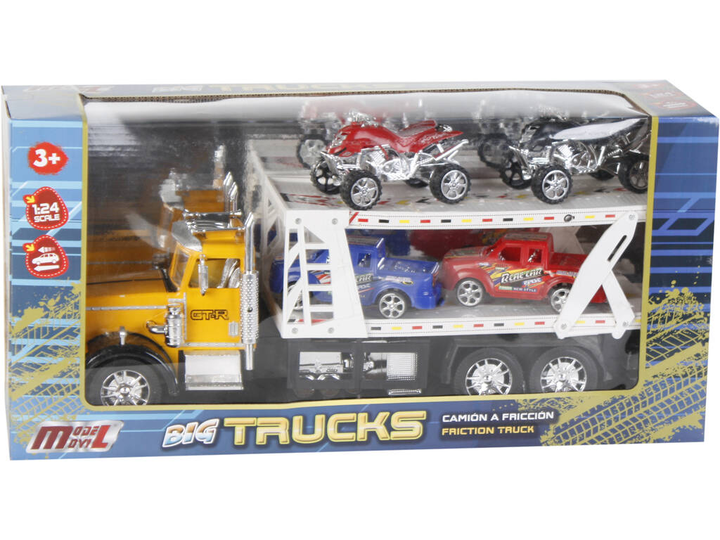 Veicolo Camion Portauto Assortito Con 2 Camioncini e 2 Quad 47x17x12cm