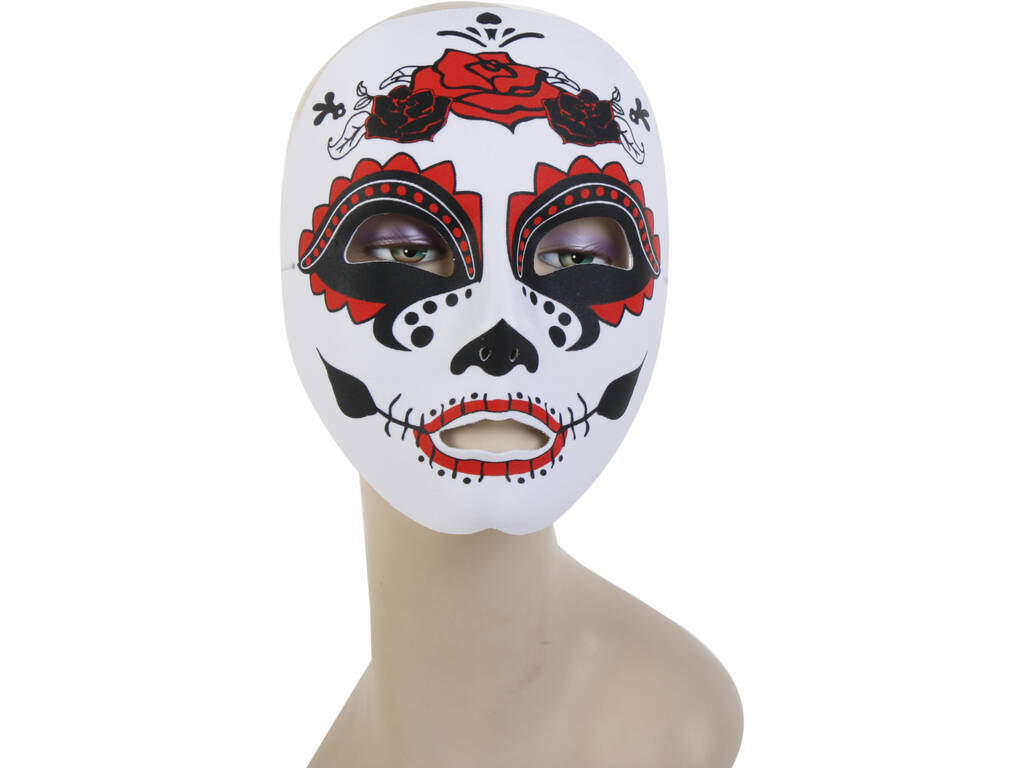 Masque Catrina Blanc, Noir et Rose