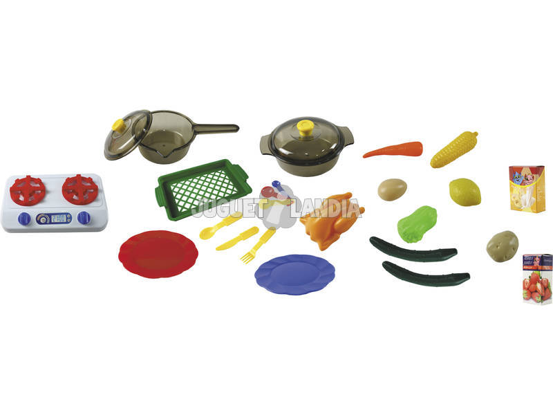 Cozinha de brinquedo com dois pratos e acessórios