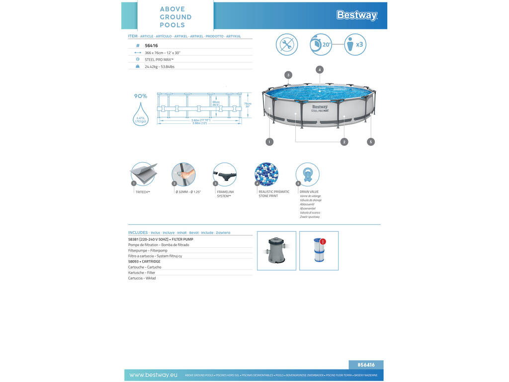 Piscine Hors sol 366 x 76 cm Bestway 56416