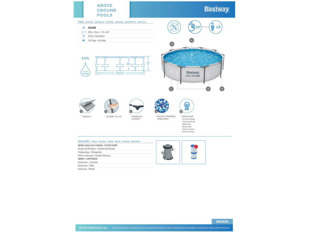 Piscina Fuori terra 305x76 cm Bestway 56408