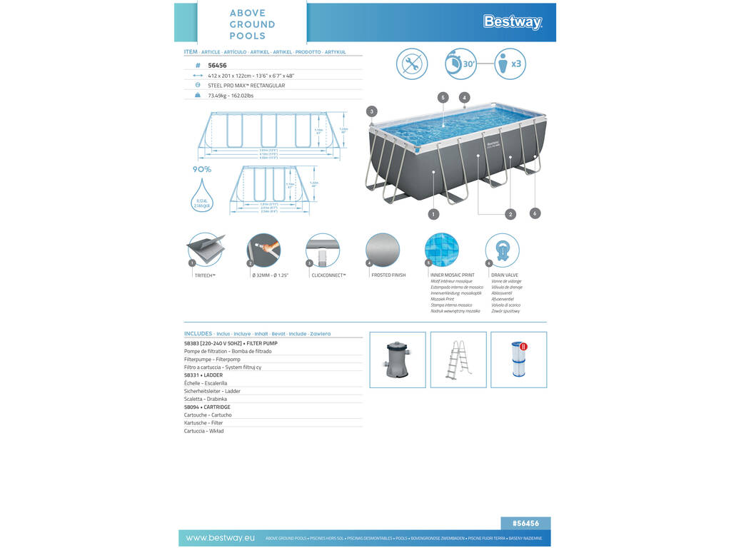 Piscine Hors sol 412 x 201 x 122 cm Bestway 56456