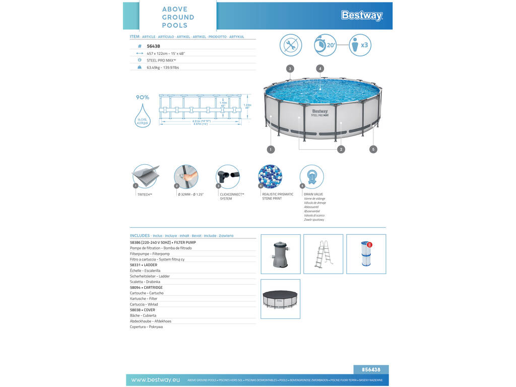 Piscina Fuori terra 457x122cm Bestway 56438