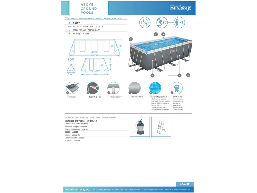 Piscina smontabile 412x201x122 cm. Bestway 56457