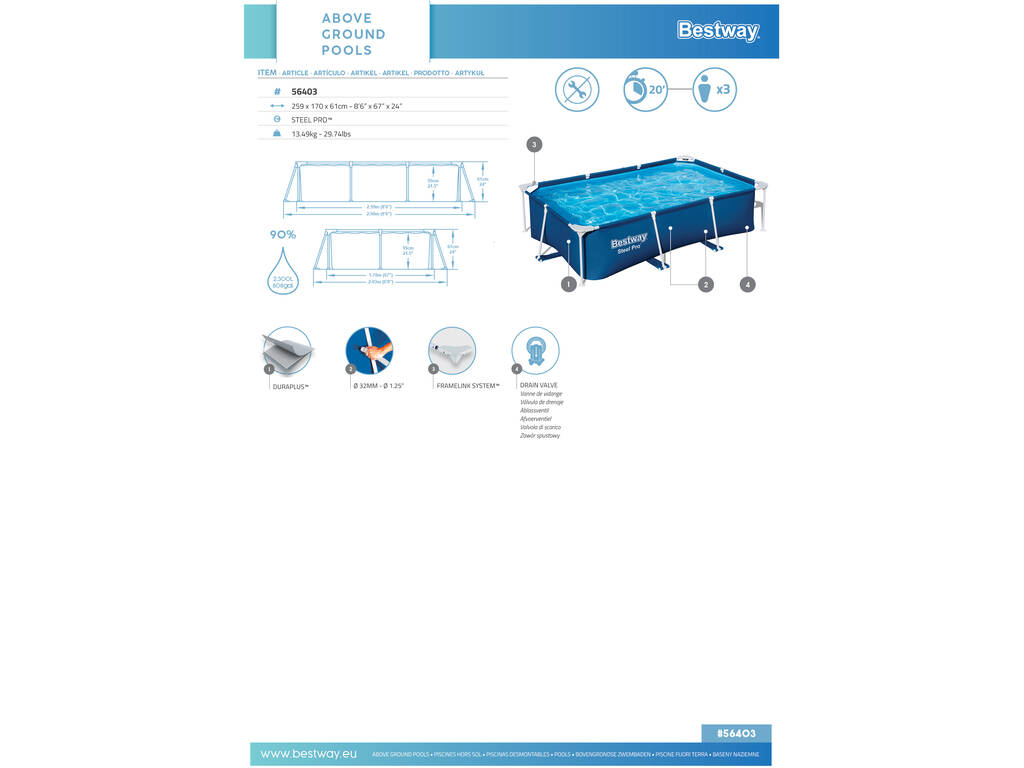 Piscina Fuori terra 259x170x61 cm Bestway 56403