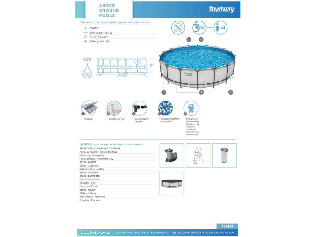 Piscina Fuori terra Steel Pro Max 549x122 cm Bestway 56462