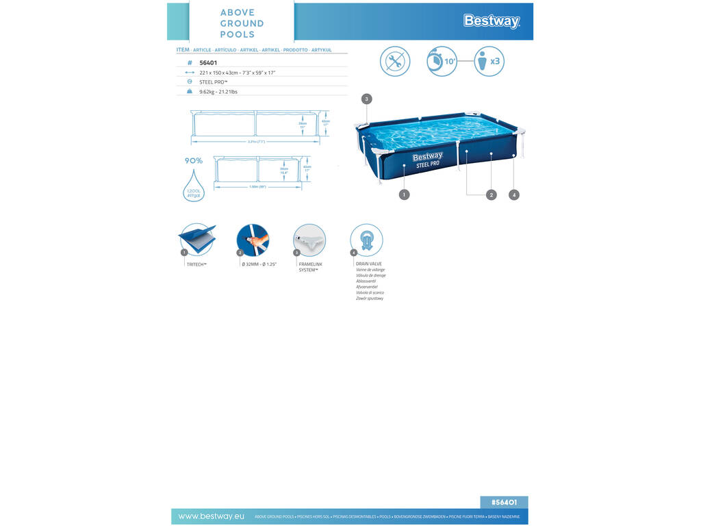 Piscina fuori terra 211x150x43 cm Bestway 56401
