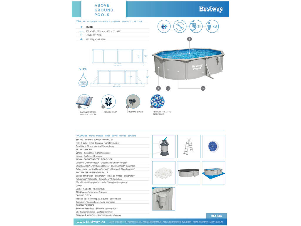 Piscine Hors Sol Hydrium 500 x 366 x122 cm Bestway 56586