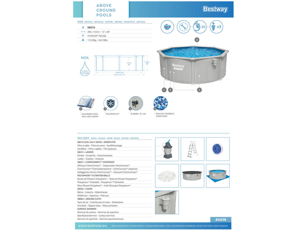 Piscina Desmontável Hydrium 366x122 Cm. Bestway 56574