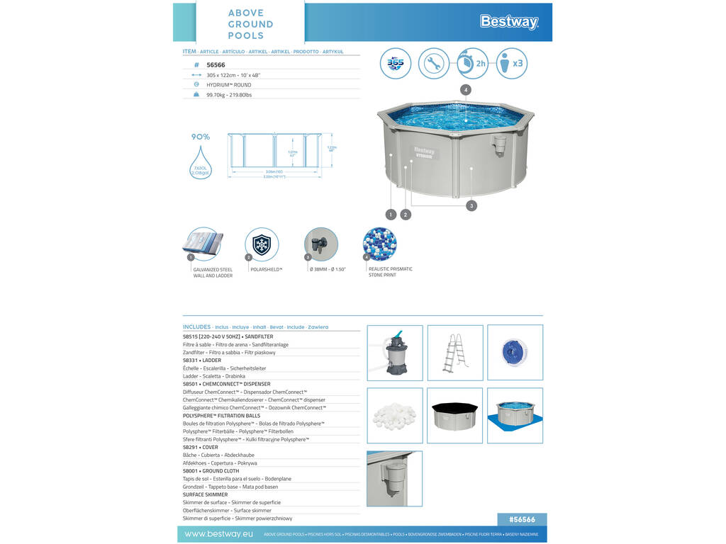 Piscine Hors Sol Hydrium 300 x 120 cm Bestway 56566